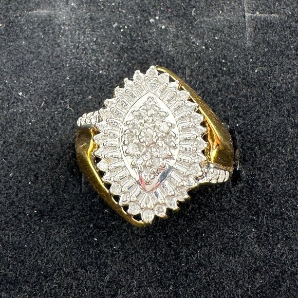 Marquise Cut 1/2 Carat Diamond Ring - Gold Overlaying Sterling Silver Size 8 - Picture 2 of 16